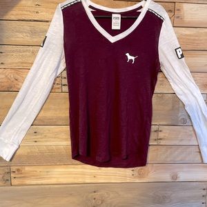 PINK Victoria’s Secret Maroon/white longsleeve